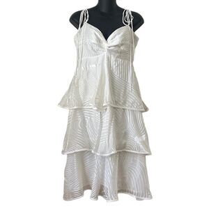 Azulu Bayfront Dress Off White Tiered Sleeveless Lined Sheer NWT $490 Medium